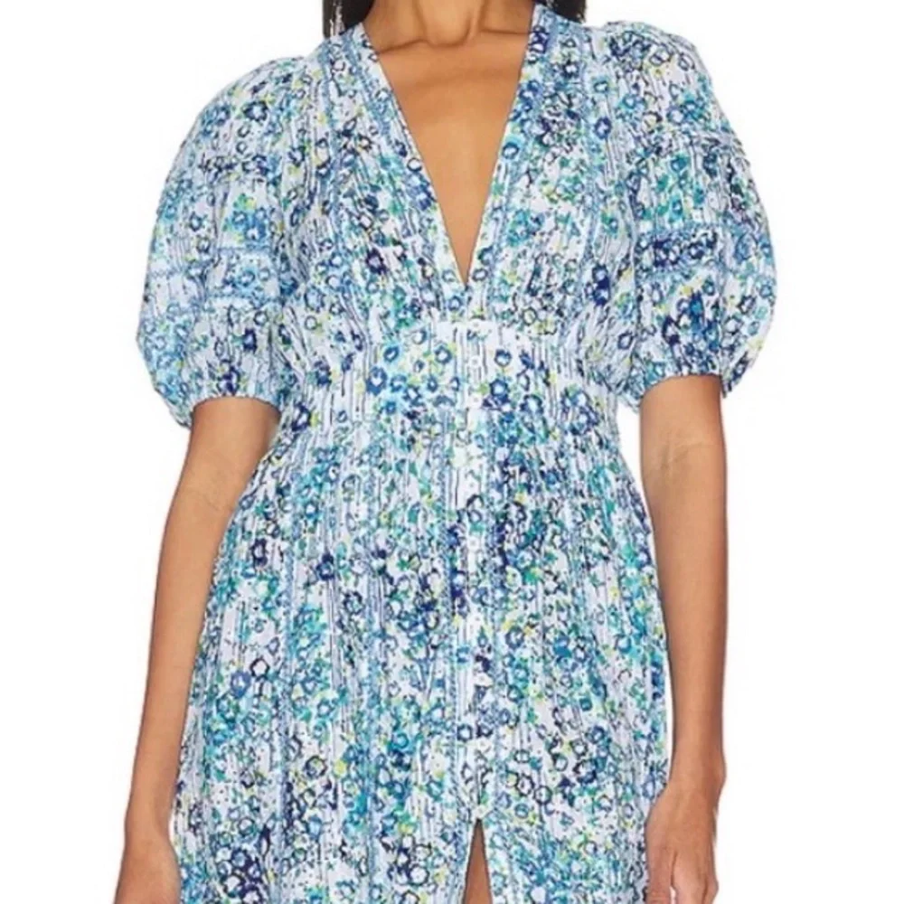 Poupette St Barth Reine Midi Dress in Blue Aquarelle Size Medium